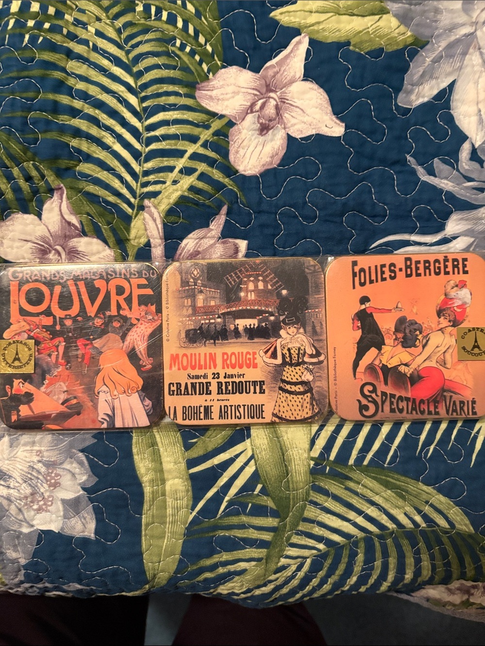 Vintage Parisian Poster 6 Piece Coaster Set - Orange & Beige